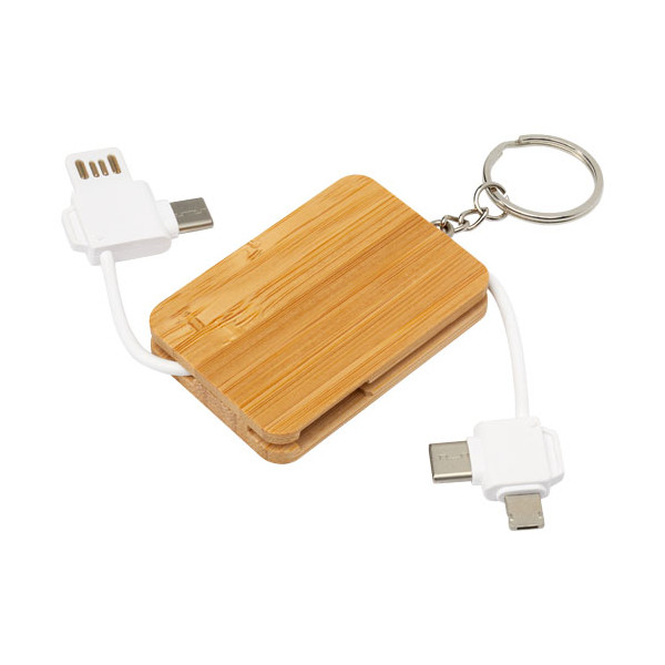 Câble de chargement Reel porte-clés en bambou rétractable 6-en-1